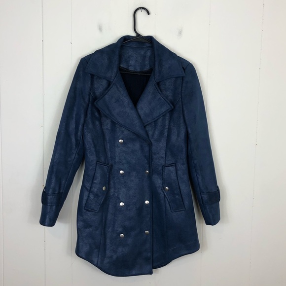 Vintage Blue Leather Mid Length Jacket Sz S - Picture 2 of 12